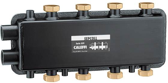 Гідравлічний сепаратор-колектор Caleffi Sepcoll Ø1 1/4"x 1 1/2"2+2x125 мм 6 bar 0÷110°C (559222)