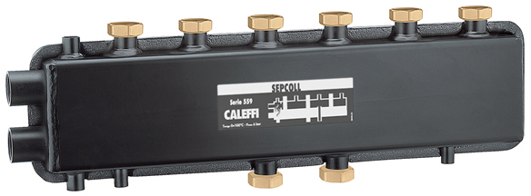 Гидравлический сепаратор-коллектор Caleffi Sepcoll Ø1 1/4"x1 1/2" 3+1x125 мм 6 bar 0÷110°C (559231)