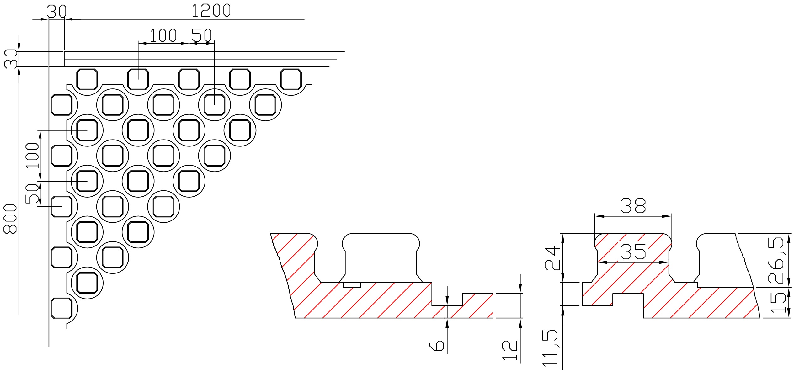 Errevi 5018 EPS 150 H=15 мм (41,5 мм), 1200x800 мм (5018H15EPS150) Габаритные размеры