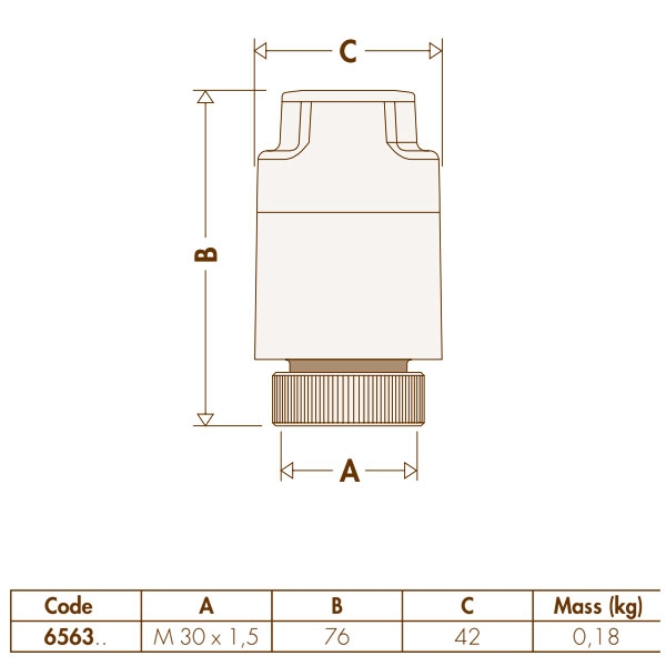 Caleffi 656302 230 V 80 см 3 W (нормально закритий) Габаритні розміри