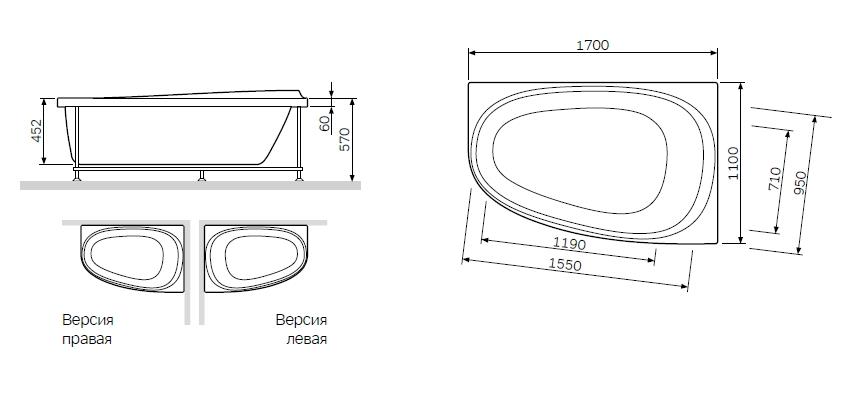 AM.PM Like W80A-170U110W-P Габаритные размеры