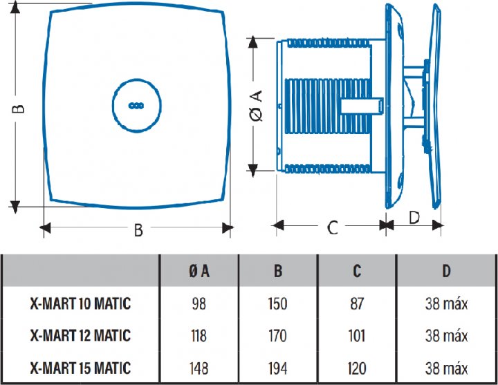 Cata X-Mart 12 Matic Inox Timer Габаритні розміри