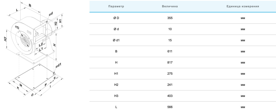 Вентс ВЦУН 355х143-4,0-4 Габаритні розміри