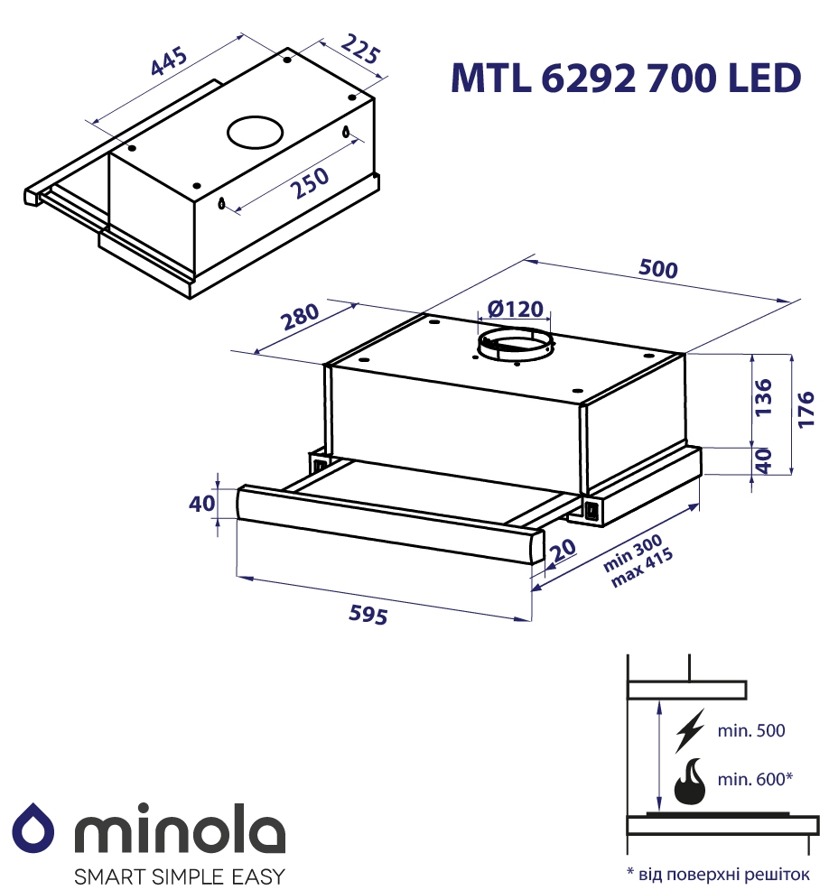 Minola MTL 6292 WH 700 LED Габаритные размеры