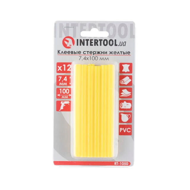Характеристики комплект клейових стрижнів Intertool RT-1050 (7.4мм*100мм, 12шт.)