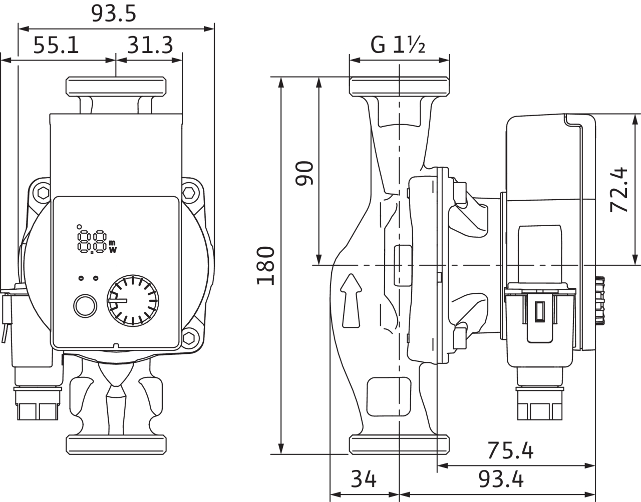 Wilo Yonos PICO1.0 25/1-4 (4248082) Габаритні розміри