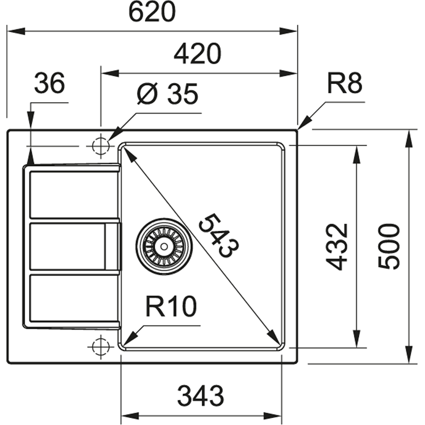 Franke Sirius S2D 611-62 [белый] (тектонайт) 143.0627.382 Габаритные размеры