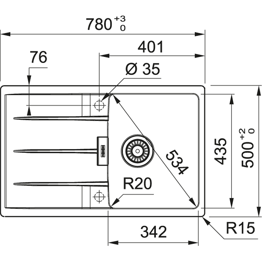 Franke Centro CNG 611-78 (фрагранит) 114.0630.429 Габаритные размеры