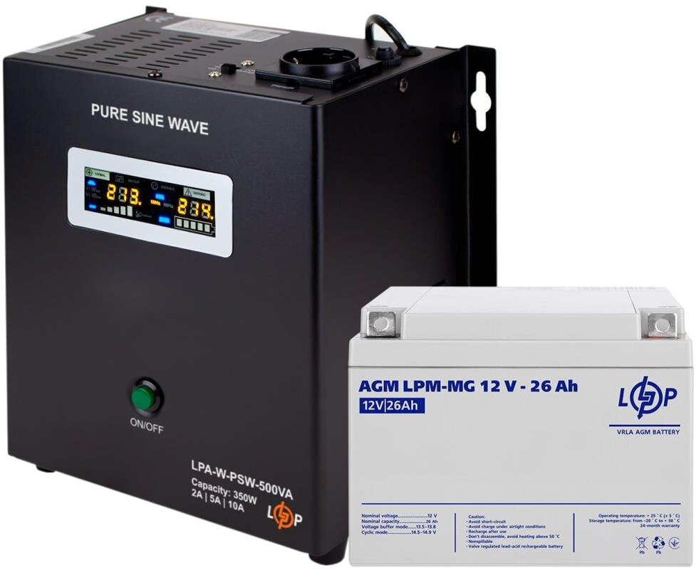 Комплект для резервного живлення LogicPower LPA-W-PSW-500VA + акумулятор AGM LPM-MG 12V-26Ah (13599)