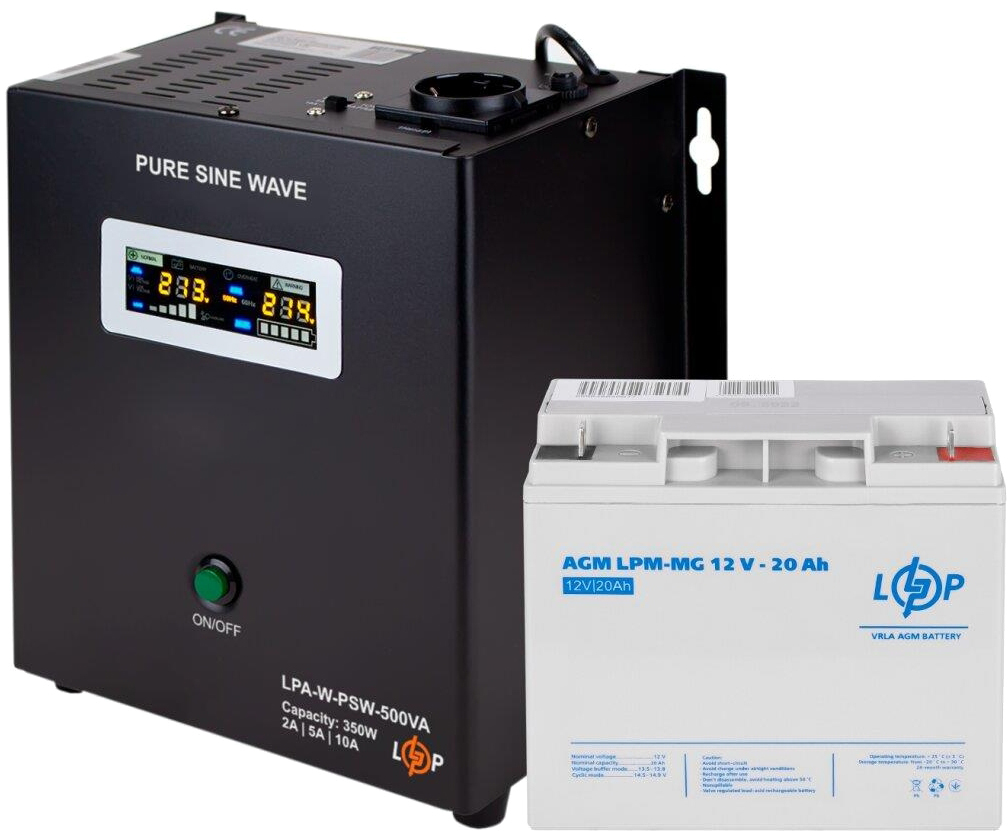 Комплект для резервного живлення LogicPower LPA-W-PSW-500VA + акумулятор AGM LPM-MG 12V-20Ah (13597) в інтернет-магазині, головне фото