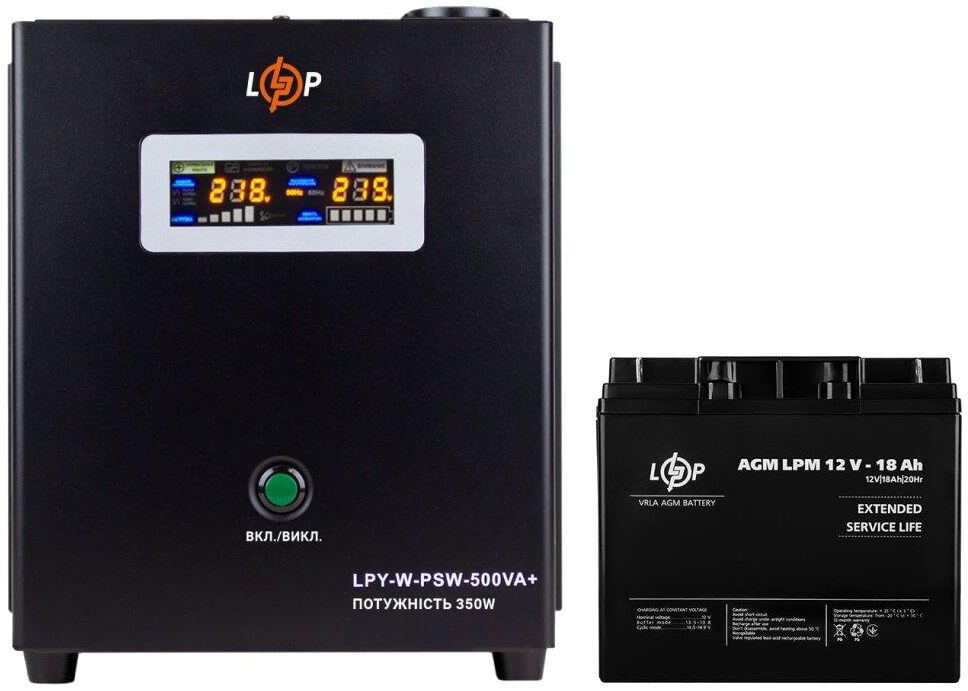 Комплект для резервного живлення LogicPower LPA-W-PSW-500VA + гелевий акумулятор AGM LPM 12V-18Ah (14010) в інтернет-магазині, головне фото