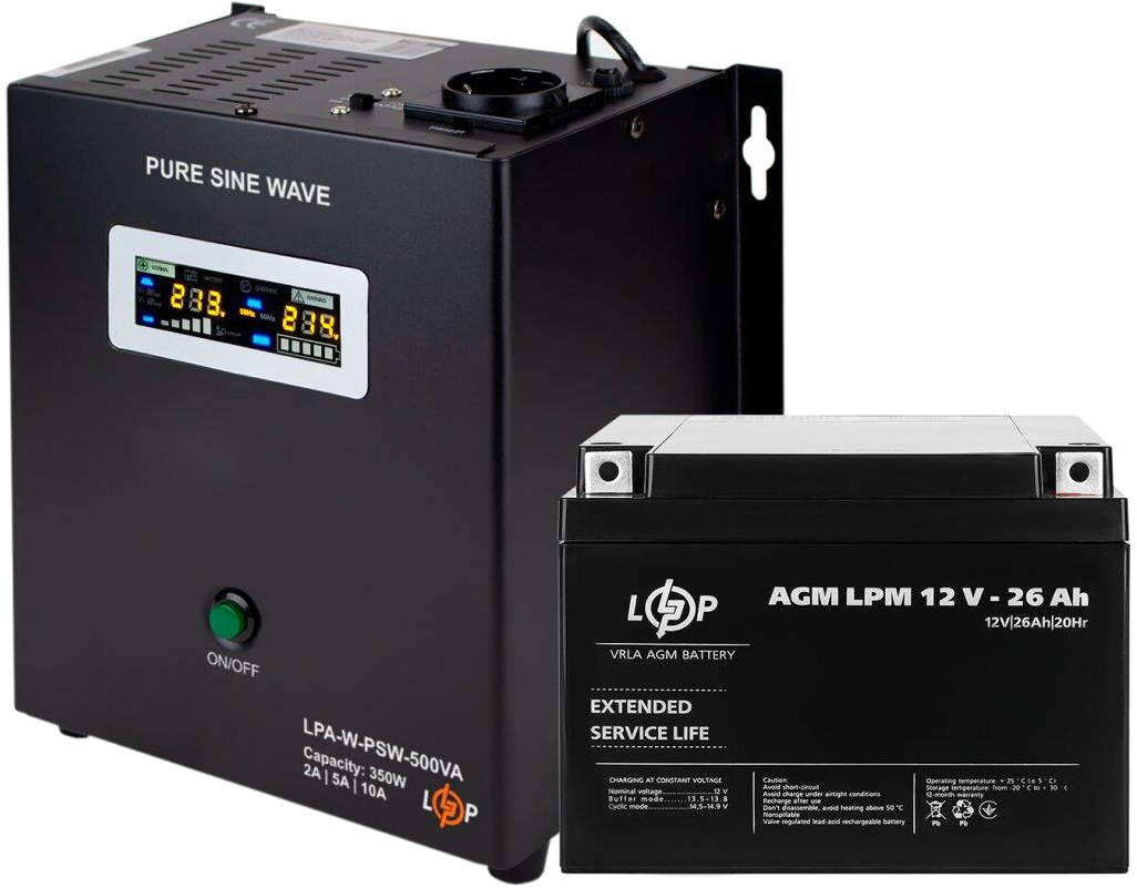 Комплект для резервного живлення LogicPower LPA-W-PSW-500VA + акумулятор AGM LPM 12V-26Ah (13587)