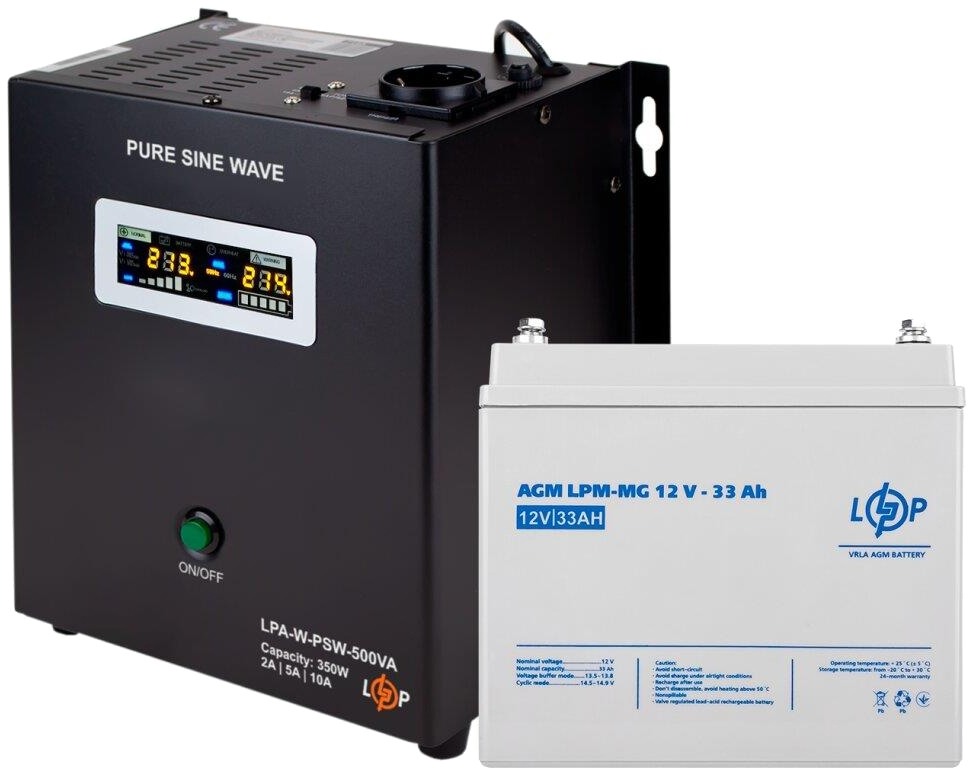 Комплект для резервного живлення LogicPower LPA-W-PSW-500VA + акумулятор AGM LPM-MG 12V-33Ah (13600)