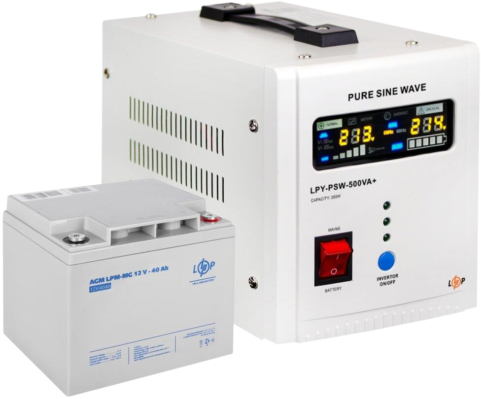 Комплект для резервного живлення LogicPower LPY-PSW-500VA + акумулятор AGM LPM-MG 12V-40Ah (14019) ціна 8236 грн - фотографія 2