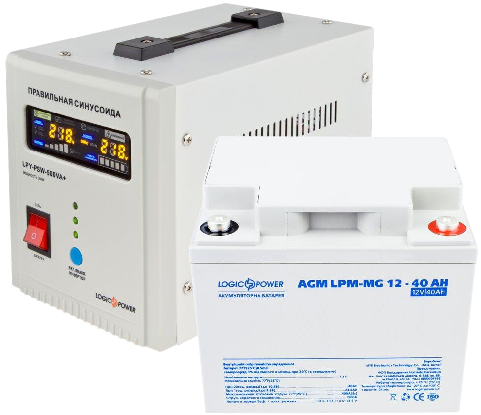 в продажу Комплект для резервного живлення LogicPower LPY-PSW-500VA + акумулятор AGM LPM-MG 12V-40Ah (14019) - фото 3