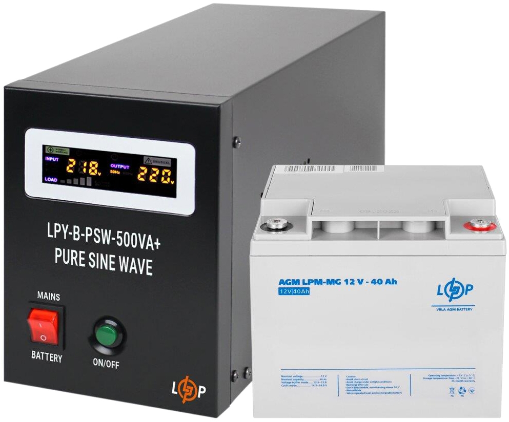 Комплект для резервного живлення LogicPower LPY-B-PSW-500VA + AGM LPM-MG 12V-40Ah (14015)