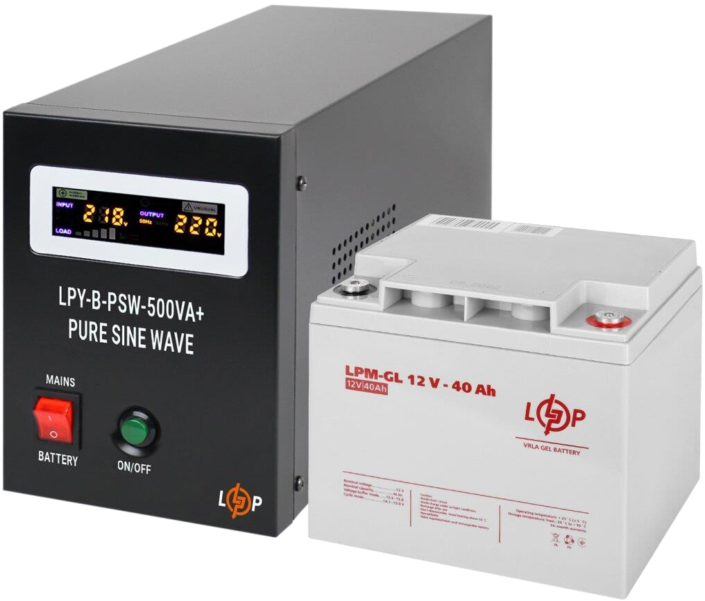 Комплект резервного живлення  LogicPower LPY-W-PSW-500VA + гелевий акумулятор LPM-GL 12V-40Ah (14018)