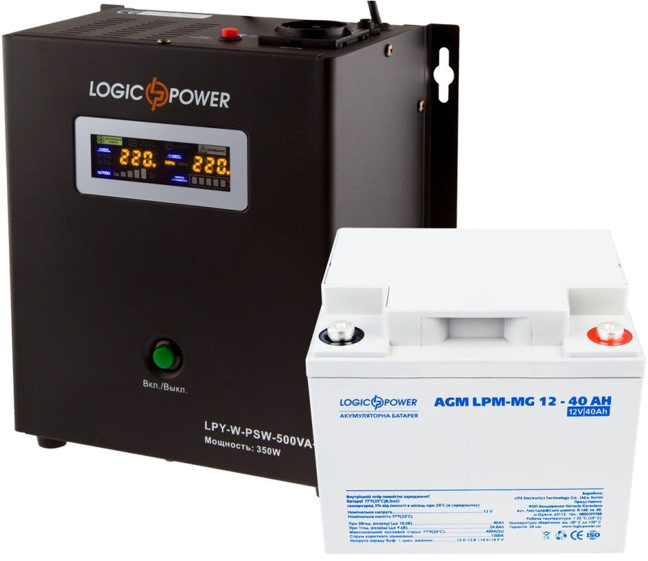 в продаже Комплект для резервного питания LogicPower LPY-W-PSW-500VA + гелевый аккумулятор AGM LPM-MG 12V-40Ah (14011) - фото 3