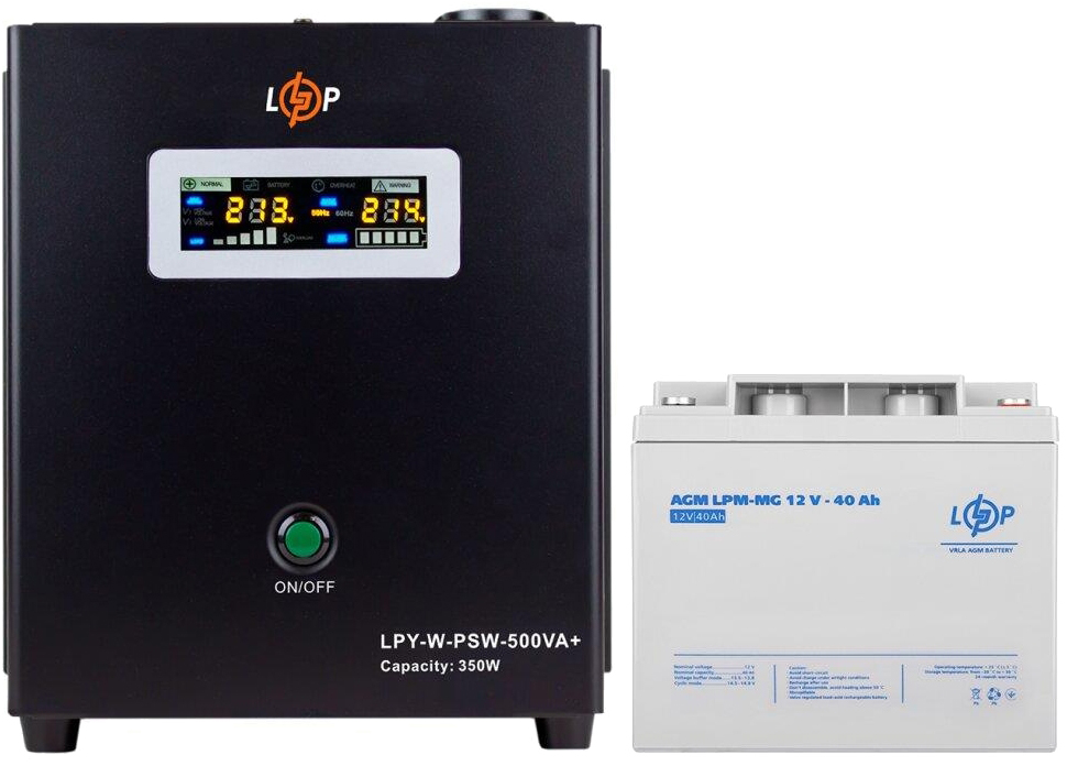 Комплект для резервного живлення LogicPower LPY-W-PSW-500VA + гелевий акумулятор AGM LPM-MG 12V-40Ah (14011)