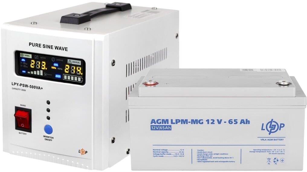 Купить комплект для резервного питания LogicPower LPY-PSW-500VA + аккумулятор LPM-MG 12V-65Ah (15866) в Херсоне