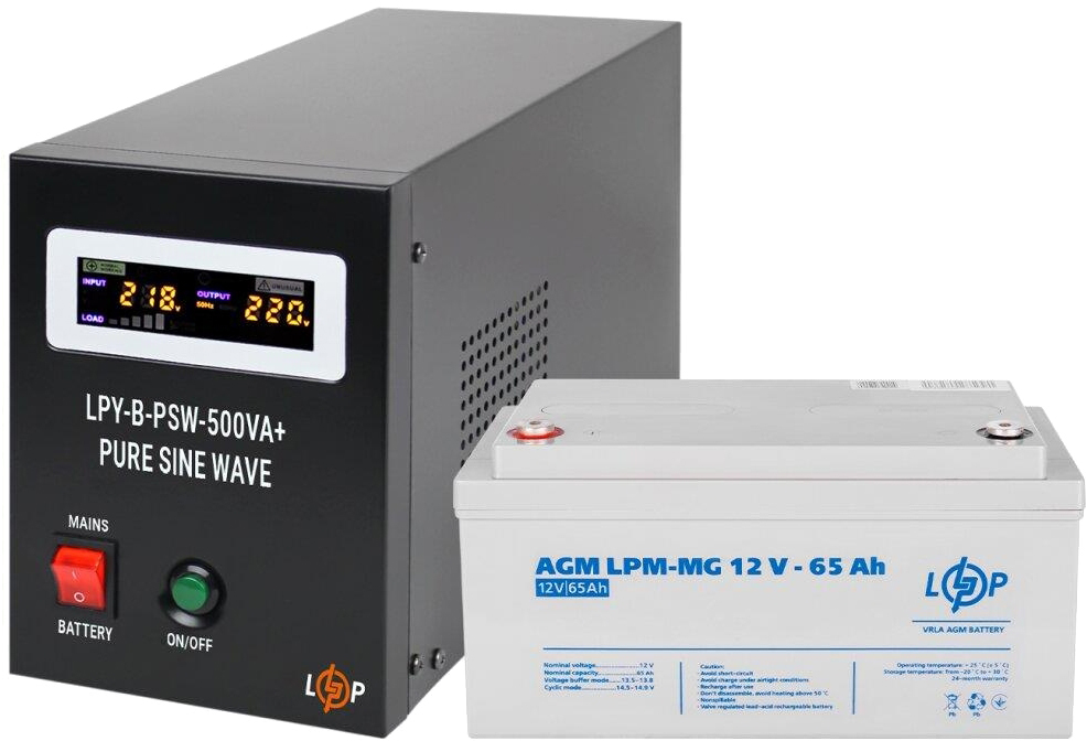 Комплект для резервного живлення LogicPower LPY-B-PSW-500VA+ акумулятор LPM-MG 12V-65Ah (15872) в інтернет-магазині, головне фото