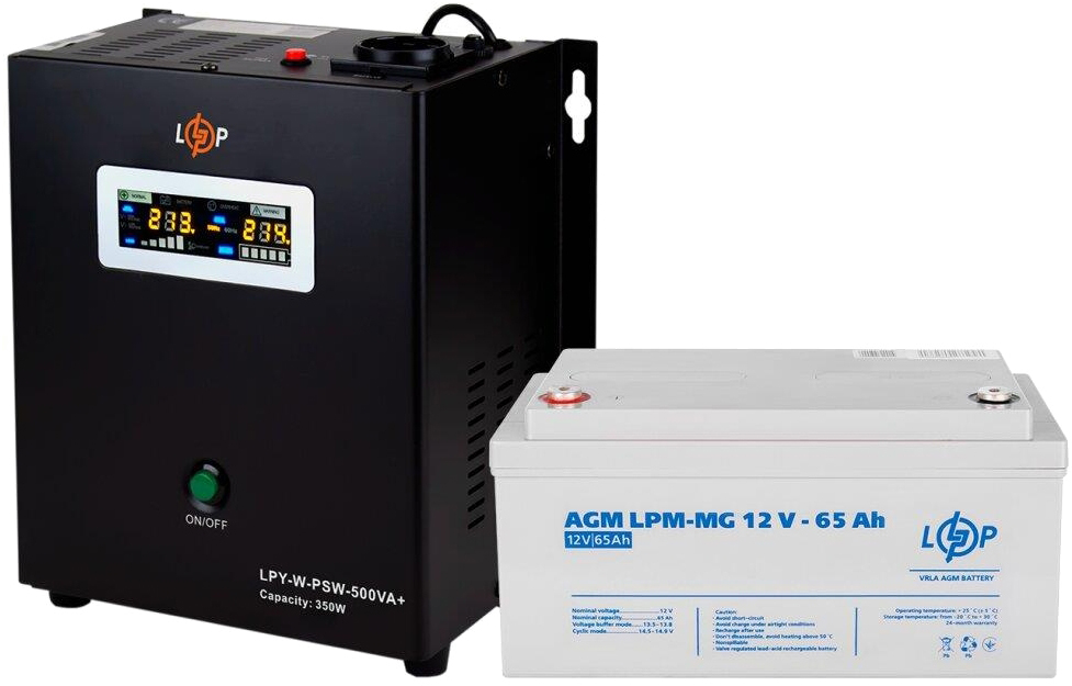 Комплект резервного живлення  LogicPower LPY-W-PSW-500VA+ акумулятор LPM-MG 12V-65Ah (15873)