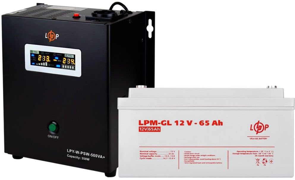 Комплект для резервного живлення LogicPower LPY-W-PSW-500VA + гелевий акумулятор GEL 12-65Ah (5867) в інтернет-магазині, головне фото