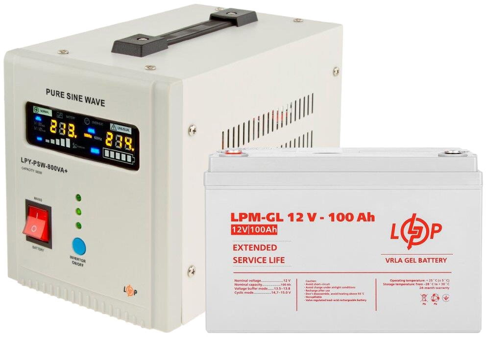 Комплект для резервного живлення LogicPower LPY-PSW-800VA + LP-GL 12V -100Ah (9832) в інтернет-магазині, головне фото