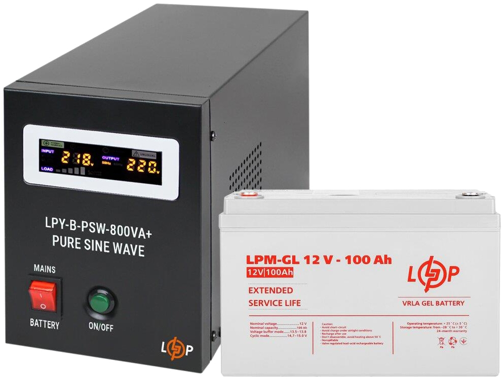 Комплект для резервного живлення LogicPower LPY-B-PSW-800VA + гелевий акумулятор 100Ah (9829) в інтернет-магазині, головне фото