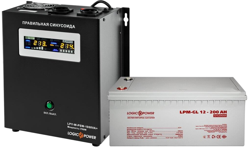 Комплект резервного живлення  LogicPower LPY-W-PSW-1000VA + гелевий акумулятор LP-GL 12-200Ah (5869)