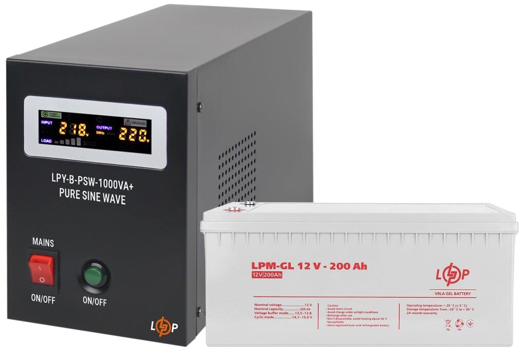 Комплект для резервного живлення LogicPower LPY-B-PSW-1000VA + гелевий акумулятор LP-GL 12-200Ah (5870)