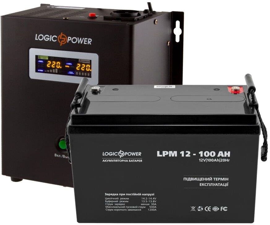 Комплект для резервного живлення LogicPower LPY-W-PSW-500VA + акумулятор AGM LPM 12V-100Ah (13596)