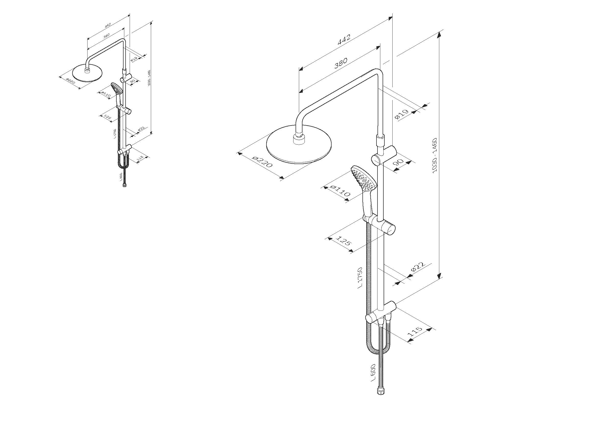 AM.PM ShowerSpot Gem F0790000 Габаритные размеры