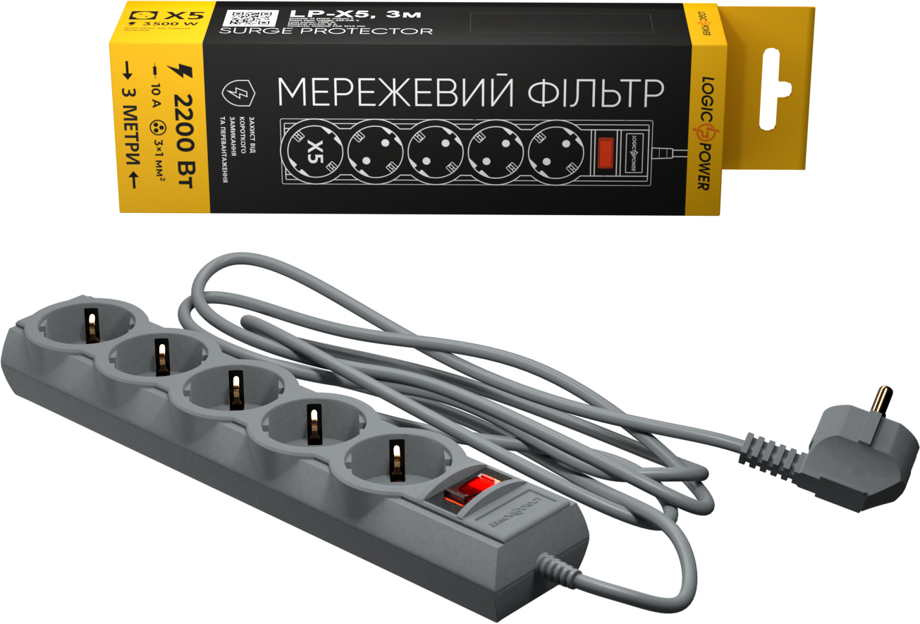 Сетевой фильтр LogicPower LP-X5 PREMIUM, 3 m Grey (9587) в Черновцах