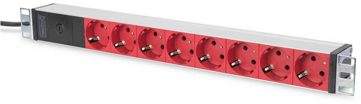 Блок розеток Digitus 1U, 8xSchuko red, 10A, 250V, C14 в интернет-магазине, главное фото