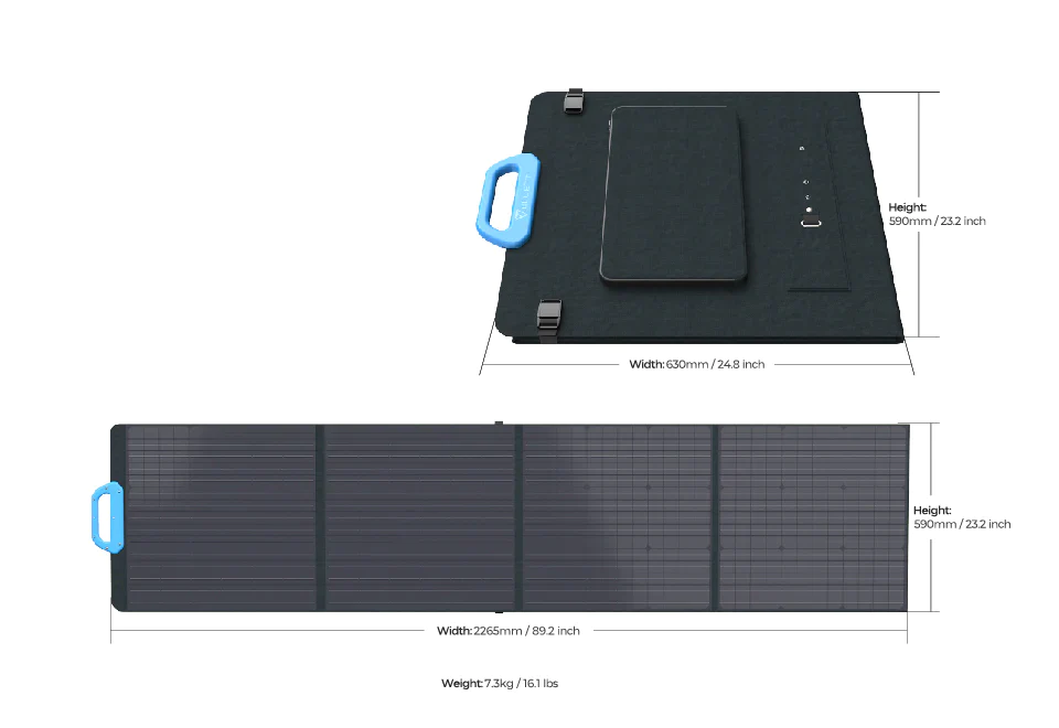 Bluetti PV200 Solar Panel Габаритні розміри