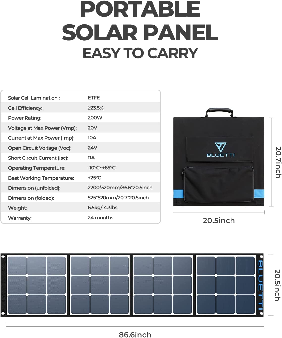 Bluetti SP200 Solar Panel Габаритні розміри