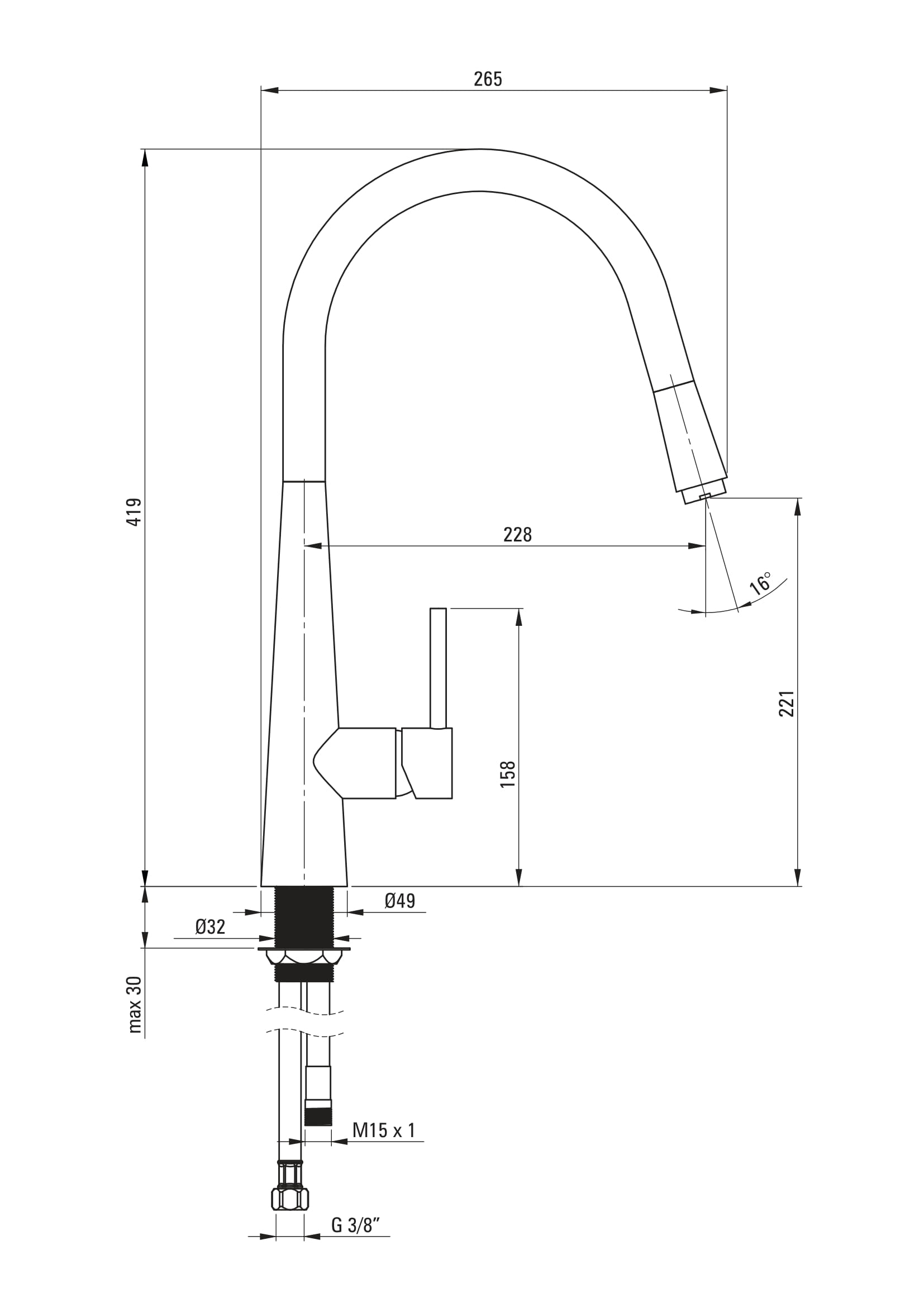 Deante Aster BCA 072M Габаритные размеры