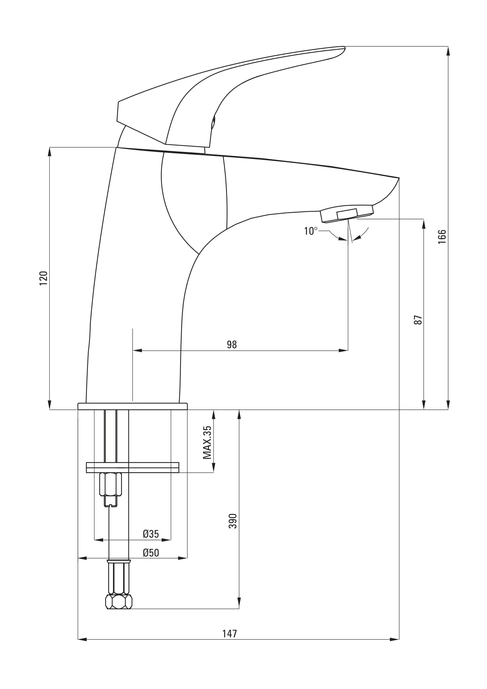 Deante Cynia BCY 021M Габаритные размеры