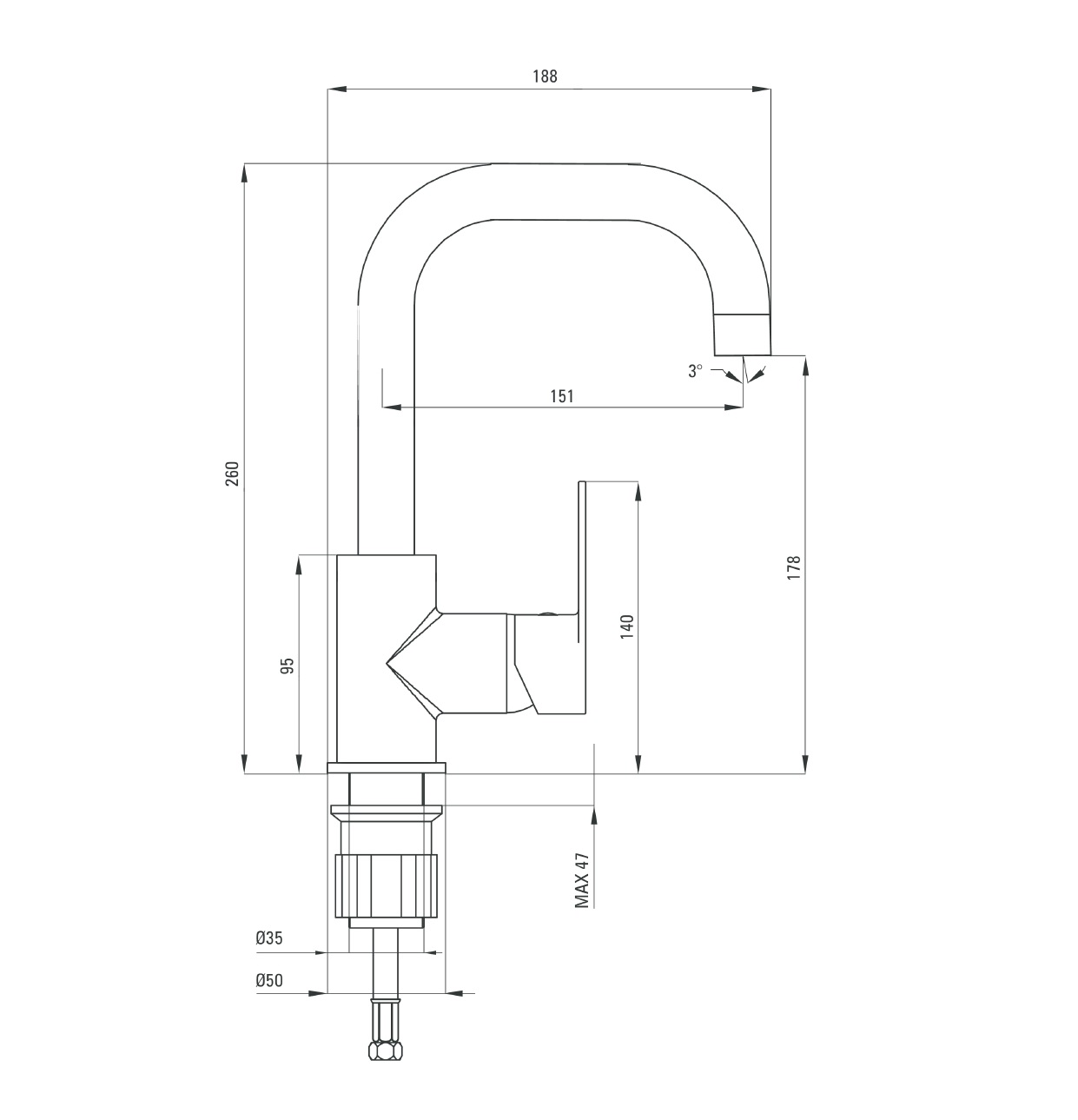 Deante Alpinia BGA 024M Габаритные размеры