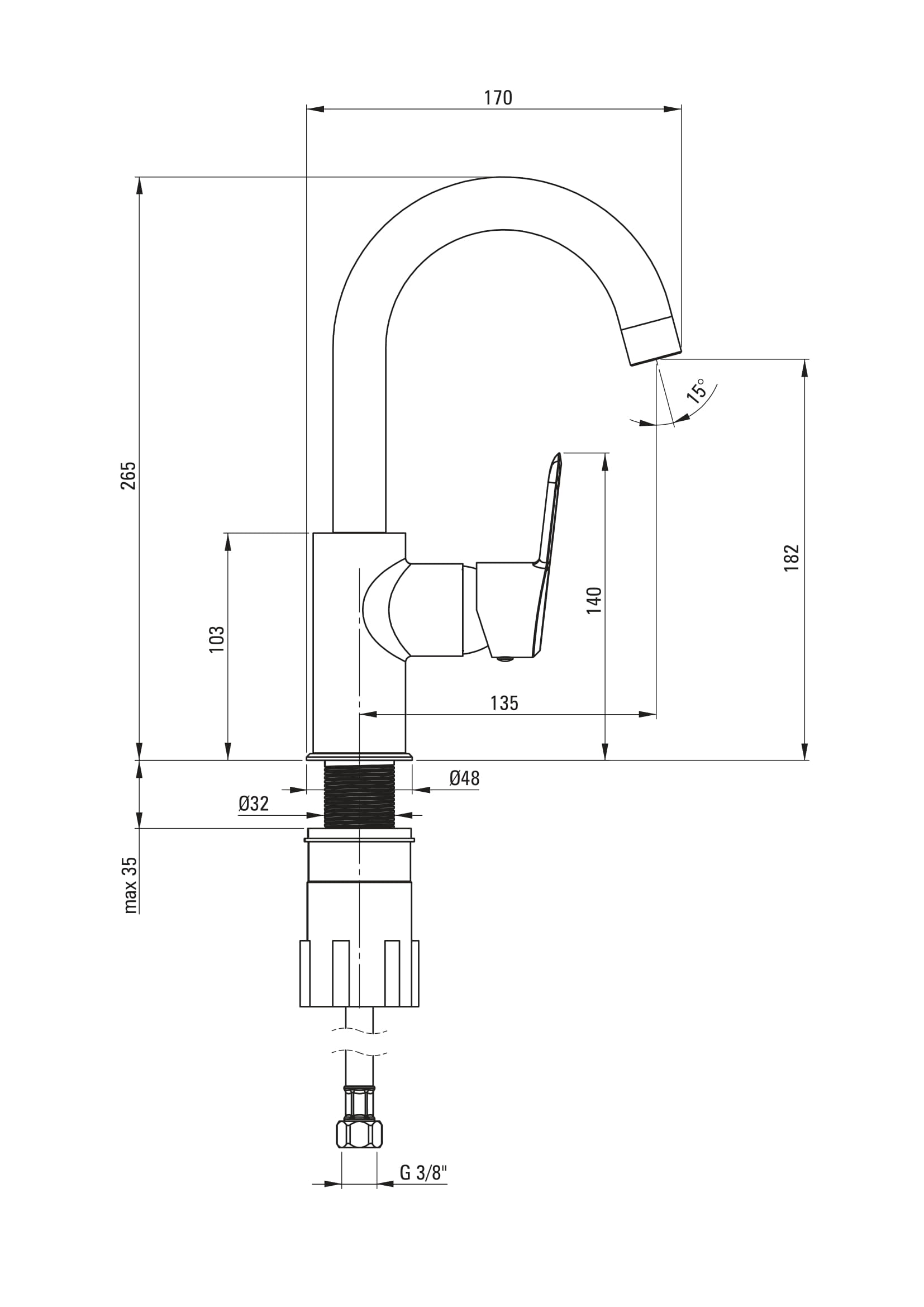 Deante Arnika BQA 024M Габаритные размеры