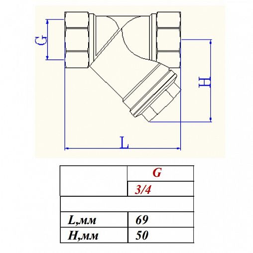 Valtec 3/4" (VT.192.N.05) Габаритні розміри