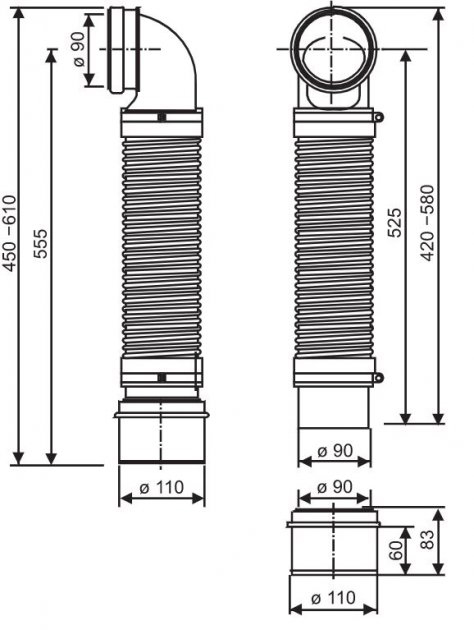 Sanit Ø110x450-610 мм (58.938.00..0000)  Габаритные размеры