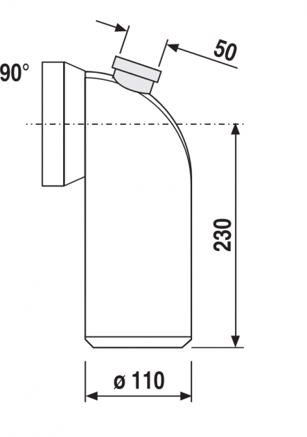 Sanit Ø110xØ50х90°(58.110.01..0000)  Габаритные размеры