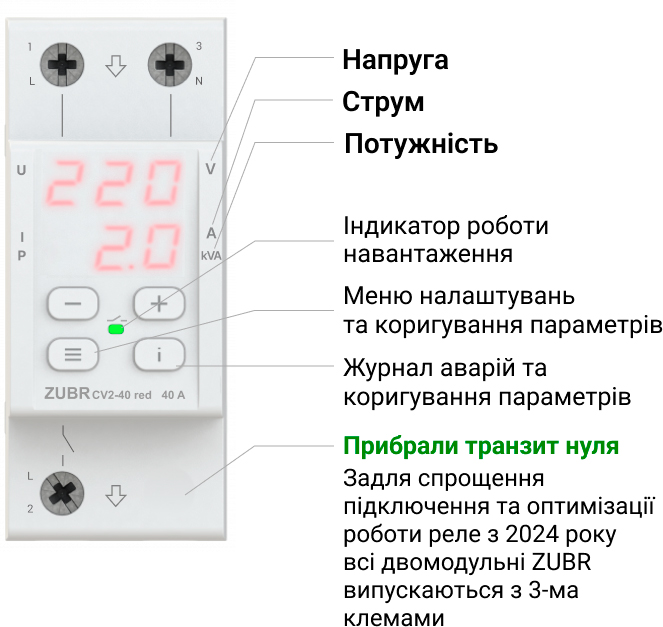 Реле напряжения с контролем тока Zubr CV2-50 red цена 1673 грн - фотография 2