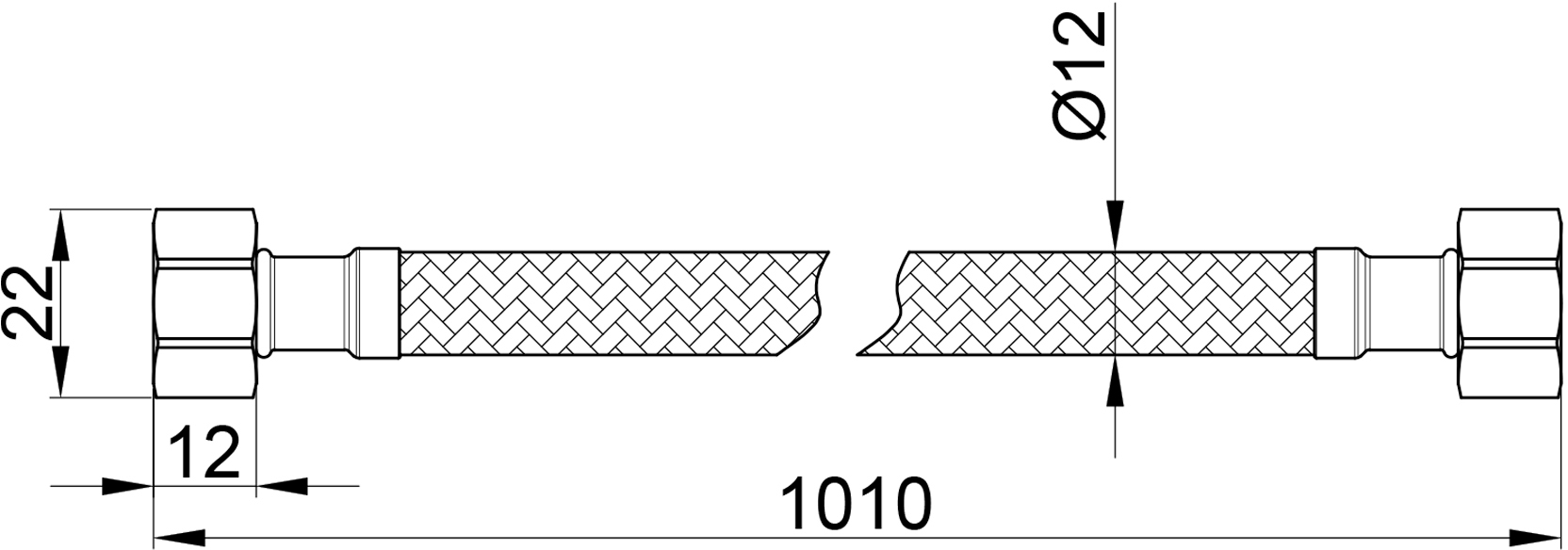 SD Plus 1/2"x1/2" ВВ 100 см SD397W100 Габаритные размеры