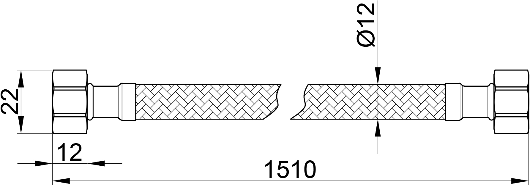 SD Plus 1/2"x1/2" ВВ 150 см SD397W150 Габаритні розміри