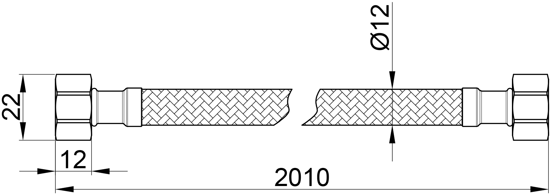 SD Plus 1/2"x1/2" ВВ 200 см SD397W200 Габаритные размеры