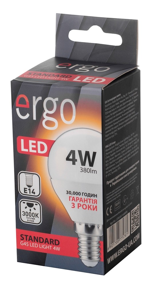 в продаже светодиодная лампа Ergo Standard G45 E14 4W 220V 3000K - фото 3
