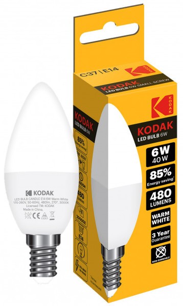 светодиодная лампа Kodak C37, 6W, 3000K